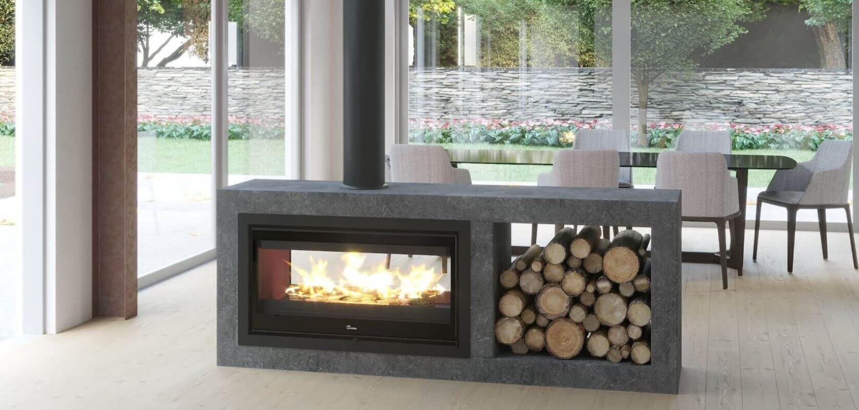 Lacunza 800 & 1000 Nickel Double Sided Built-in Fireplace - Image 8